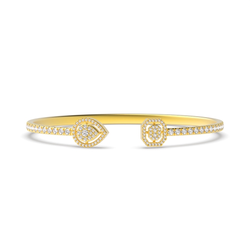 Bezel Setting Round Yellow Gold Pear and emerald shaped Bangles Diamond Bracelets