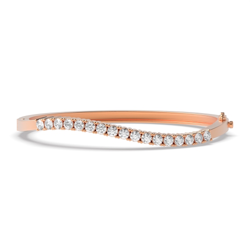 Bezel Setting Round Rose Gold wave Bangles Bracelet