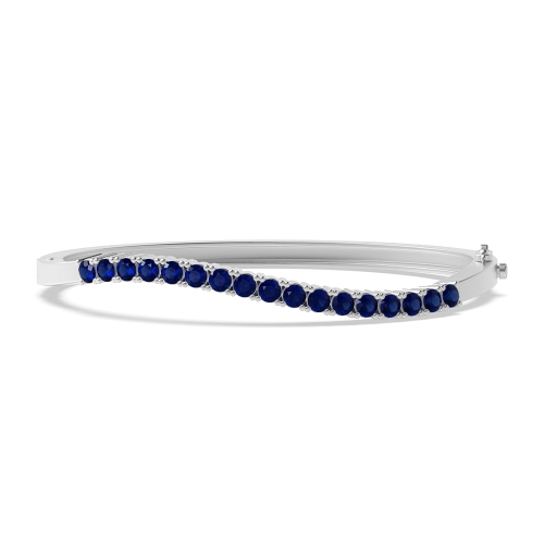 Bezel Setting Round Wave Blue Sapphire Bangles Diamond Bracelets