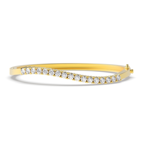 Bezel Setting Round Yellow Gold Wave Bangles Diamond Bracelets