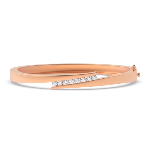 Bezel Setting Round Rose Gold bypass Bangles Bracelet