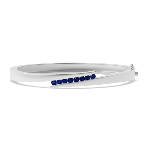 Bezel Setting Round Bypass Blue Sapphire Bangles Diamond Bracelets