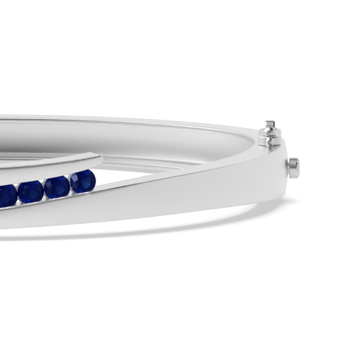Bezel Setting Round Bypass Blue Sapphire Bangles Diamond Bracelets