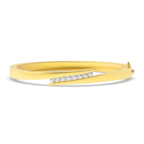Bezel Setting Round Yellow Gold Bypass Bangles Diamond Bracelets