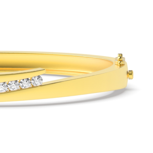 Bezel Setting Round Yellow Gold Bypass Bangles Diamond Bracelets