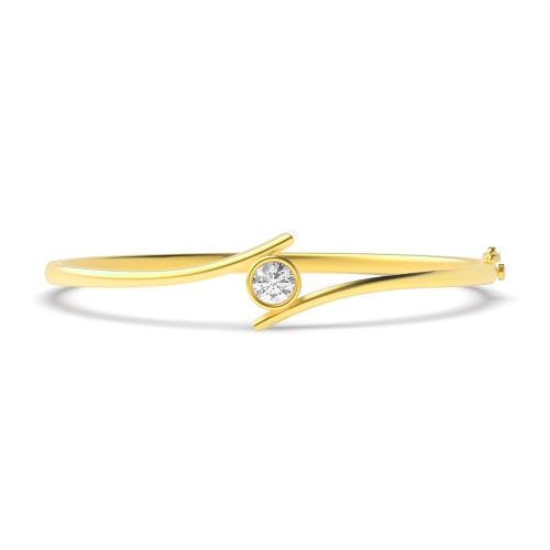 Bezel Setting Round Yellow Gold Contemporary bypass Bangles Diamond Bracelets