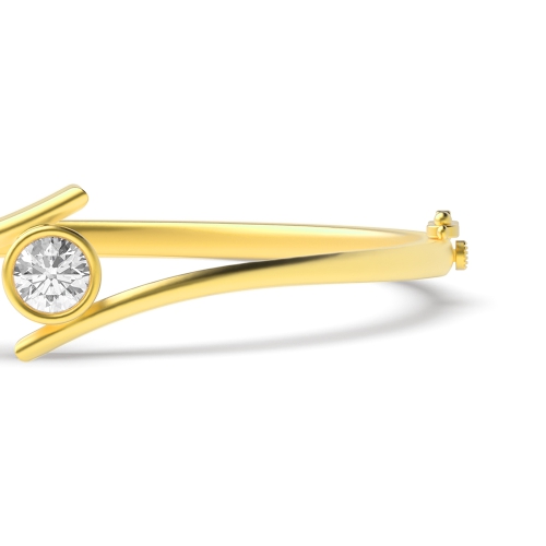 Bezel Setting Round Yellow Gold Contemporary bypass Bangles Diamond Bracelets