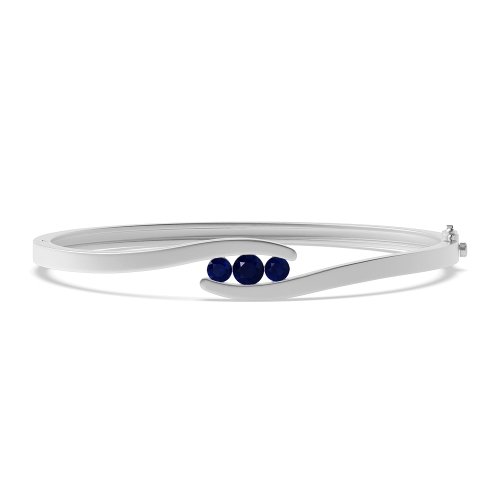 Bezel Setting Round 3 stone bypass Blue Sapphire Bangles Diamond Bracelets