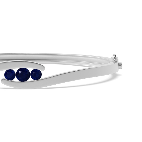 Bezel Setting Round 3 stone bypass Blue Sapphire Bangles Diamond Bracelets