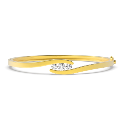 Bezel Setting Round Yellow Gold 3 stone bypass Bangles Diamond Bracelets
