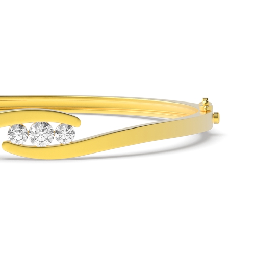 Bezel Setting Round Yellow Gold 3 stone bypass Bangles Diamond Bracelets