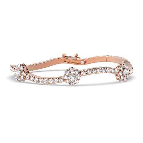 Bezel Setting Round Rose Gold Snowflake Curved Bangles Bracelet