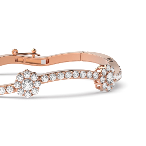 Bezel Setting Round Rose Gold Snowflake Curved Bangles Bracelet