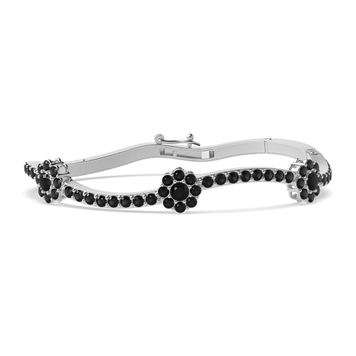 Bezel Setting Round Snowflake curved Black Bangles Diamond Bracelets