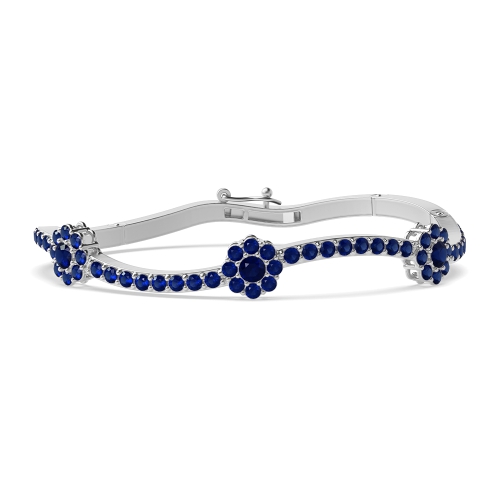 Bezel Setting Round Snowflake curved Blue Sapphire Bangles Diamond Bracelets