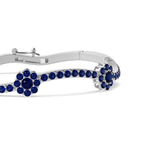 Bezel Setting Round Snowflake curved Blue Sapphire Bangles Diamond Bracelets