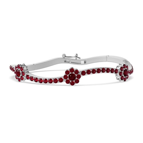 Bezel Setting Round Snowflake curved Ruby Bangles Diamond Bracelets