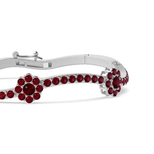 Bezel Setting Round Snowflake curved Ruby Bangles Diamond Bracelets