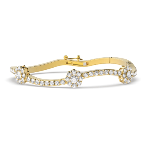 Bezel Setting Round Yellow Gold Snowflake curved Bangles Diamond Bracelets