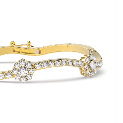 Bezel Setting Round Yellow Gold Snowflake curved Bangles Diamond Bracelets