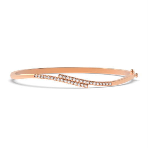 Bezel Setting Round Rose Gold 2 line wave Bangles Bracelet