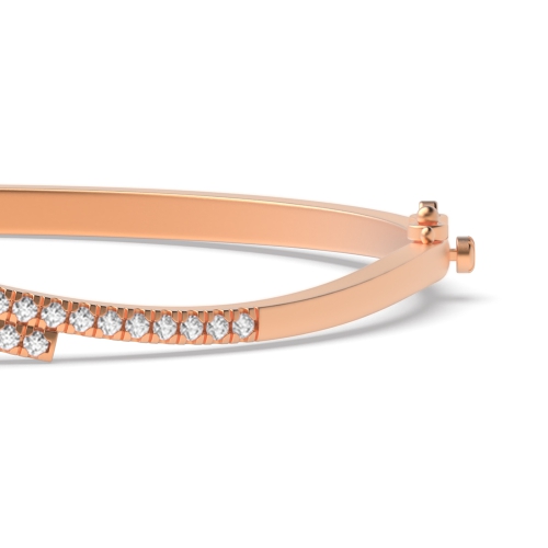 Bezel Setting Round Rose Gold 2 line wave Bangles Bracelet