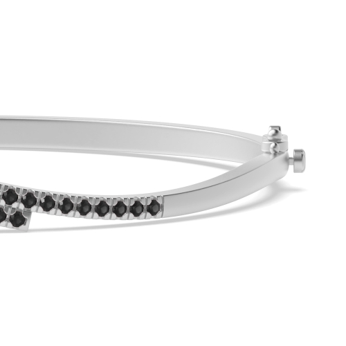 Bezel Setting Round 2 line wave Black Bangles Diamond Bracelets