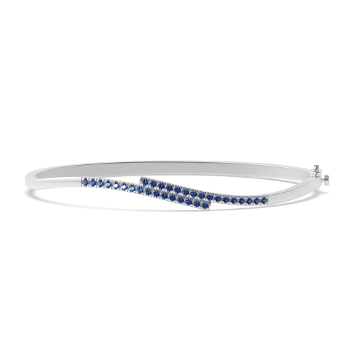 Bezel Setting Round 2 line wave Blue Sapphire Bangles Diamond Bracelets