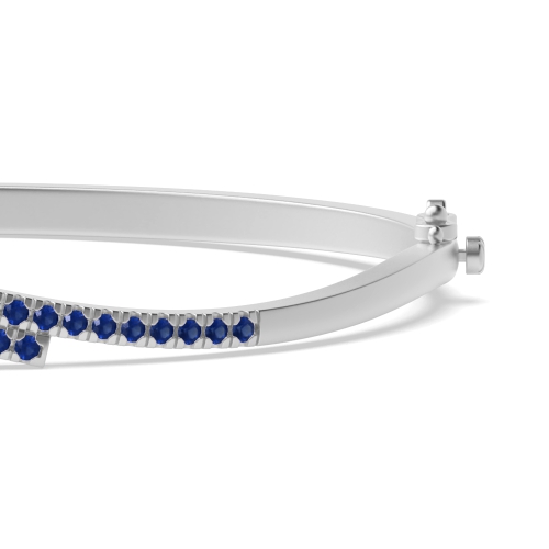 Bezel Setting Round 2 line wave Blue Sapphire Bangles Diamond Bracelets