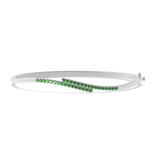 Bezel Setting Round 2 line wave Emerald Bangles Diamond Bracelets