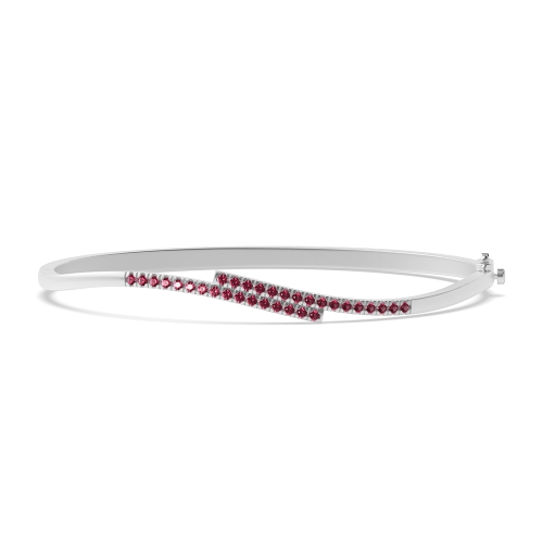 Bezel Setting Round 2 line wave Ruby Bangles Diamond Bracelets