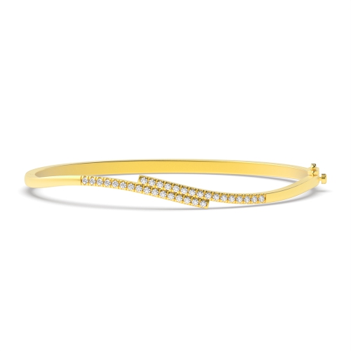 Bezel Setting Round Yellow Gold 2 line wave Bangles Diamond Bracelets