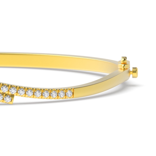 Bezel Setting Round Yellow Gold 2 line wave Bangles Diamond Bracelets