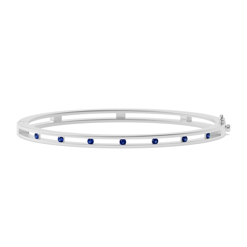 Bezel Setting Round Promise Blue Sapphire Bangles Diamond Bracelets