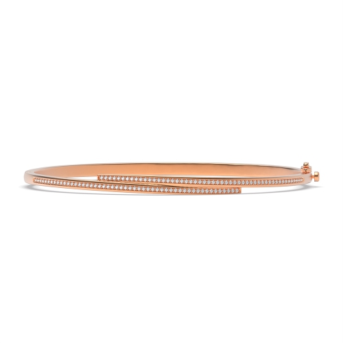 Bezel Setting Round Rose Gold 2 line Bangles Bracelet