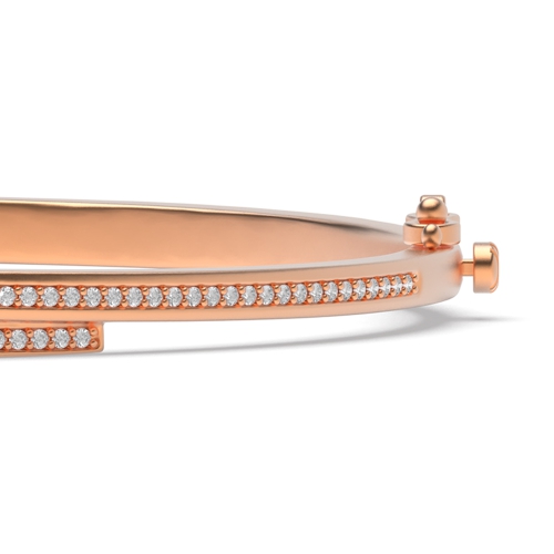 Bezel Setting Round Rose Gold 2 line Bangles Bracelet