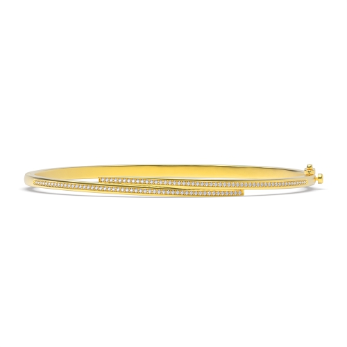 Bezel Setting Round Yellow Gold 2 line Bangles Diamond Bracelets