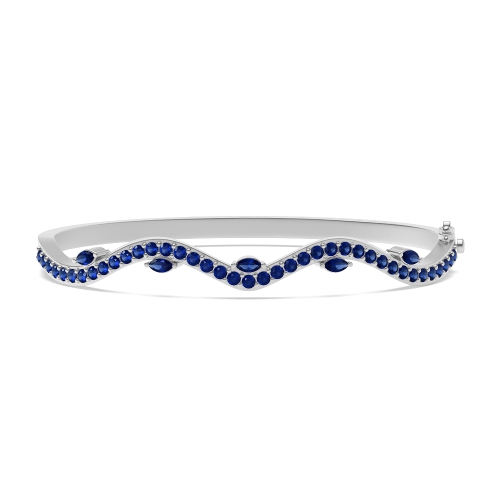 Bezel Setting Round Willow Blue Sapphire Bangles Diamond Bracelets