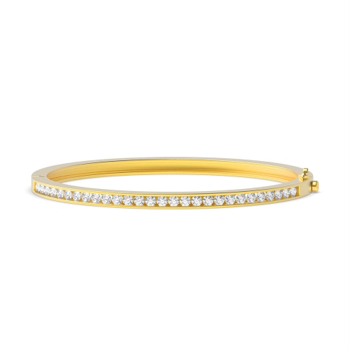 Channel Setting Round Yellow Gold Loop Bangles Diamond Bracelets