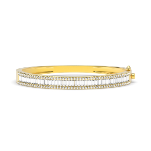 channel setting baguette and round diamond set bangle