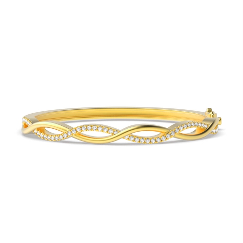 4 Prong Round Yellow Gold Twist Bangles Diamond Bracelets