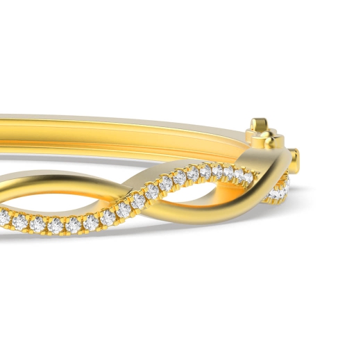 4 Prong Round Yellow Gold Twist Bangles Diamond Bracelets