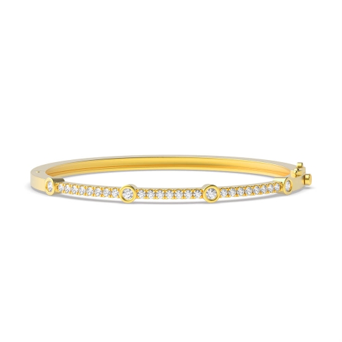 Bezel Setting Round Yellow Gold Bangles Diamond Bracelets