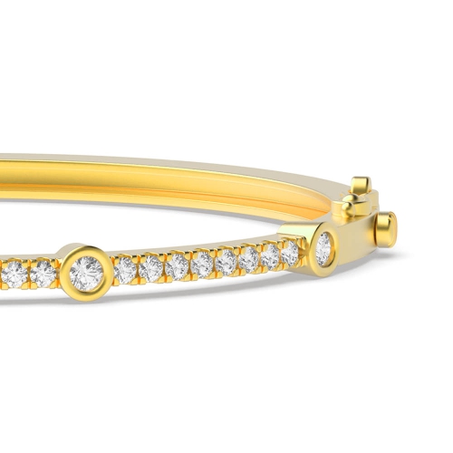 Bezel Setting Round Yellow Gold Bangles Diamond Bracelets