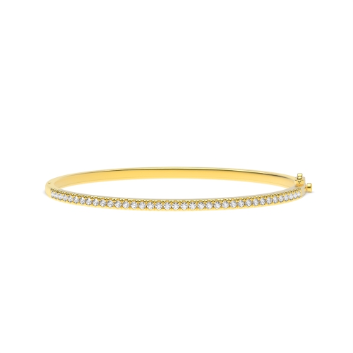 4 Prong Round Yellow Gold Quad link Bangles Diamond Bracelets