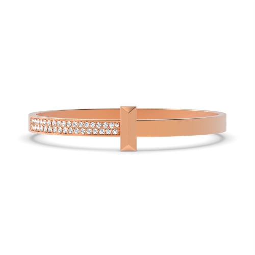 Pave Setting Round Rose Gold Hinged Bangles Diamond Bracelets