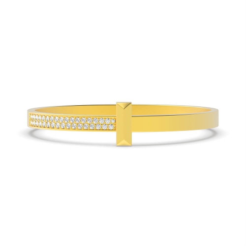 Pave Setting Round Yellow Gold Hinged Bangles Diamond Bracelets