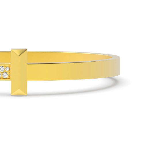 Pave Setting Round Yellow Gold Hinged Bangles Diamond Bracelets