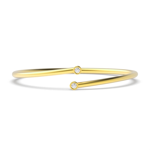 Bezel Setting Round Yellow Gold Row Bangles Diamond Bracelets