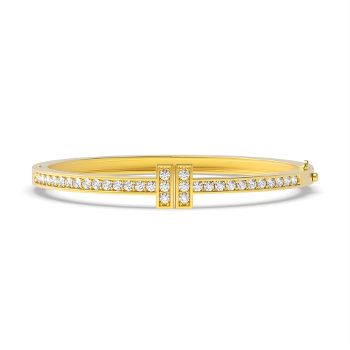 Pave Setting Round Yellow Gold Bangles Diamond Bracelets